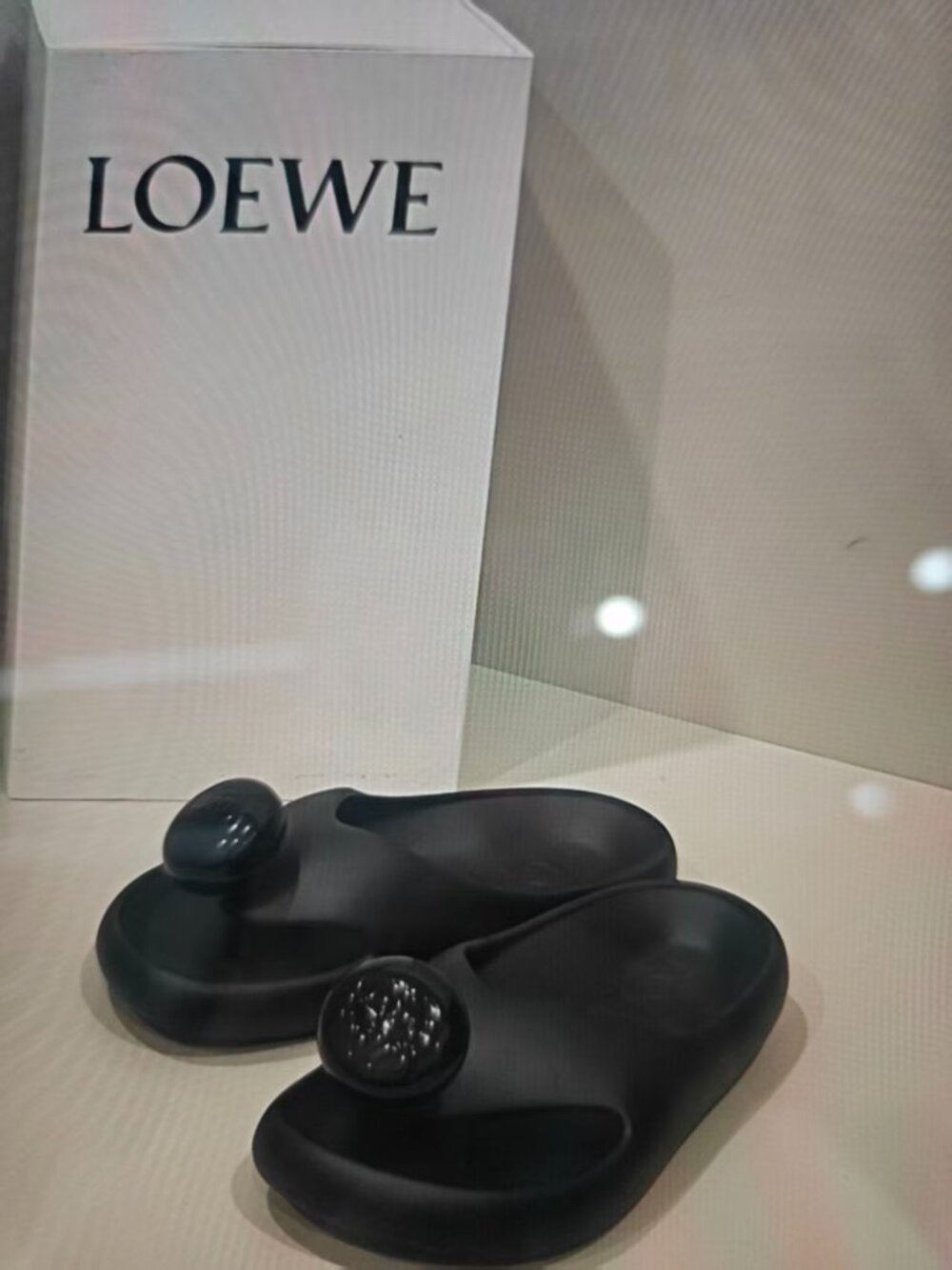 LOEWE Black Toe Post Platform Slide Sandals